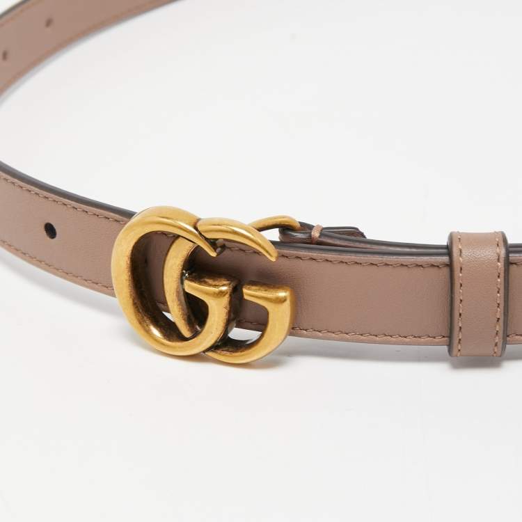 Pre Owned Gucci Old Rose Leather Double G Slim Belt 85CM