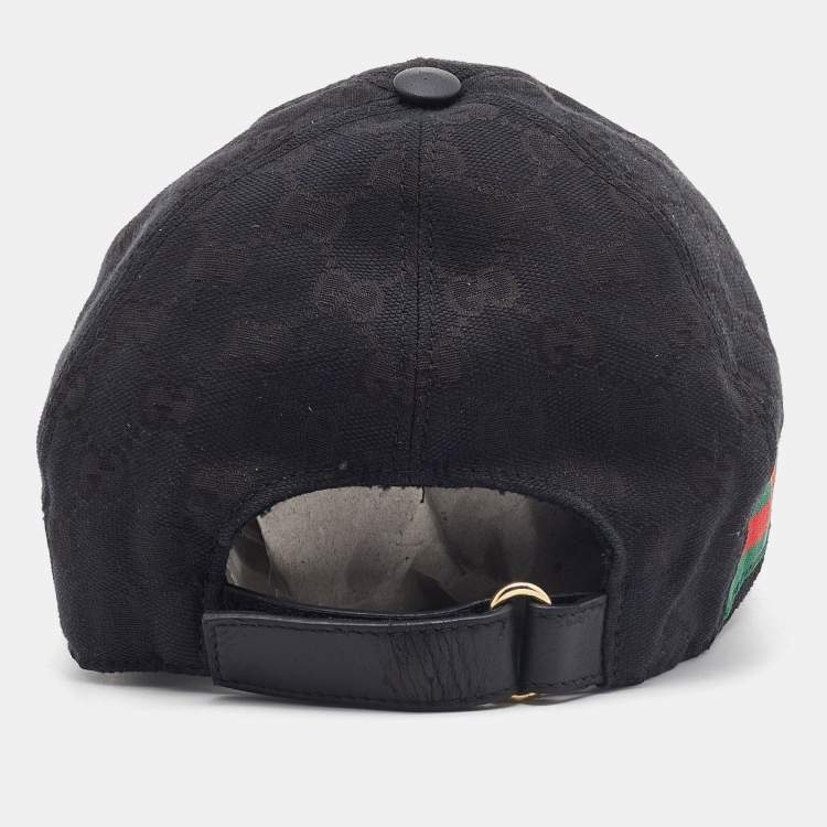 Pre Owned Gucci Black Logo Monogram Web Stripe Detail Canvas Baseball Cap L