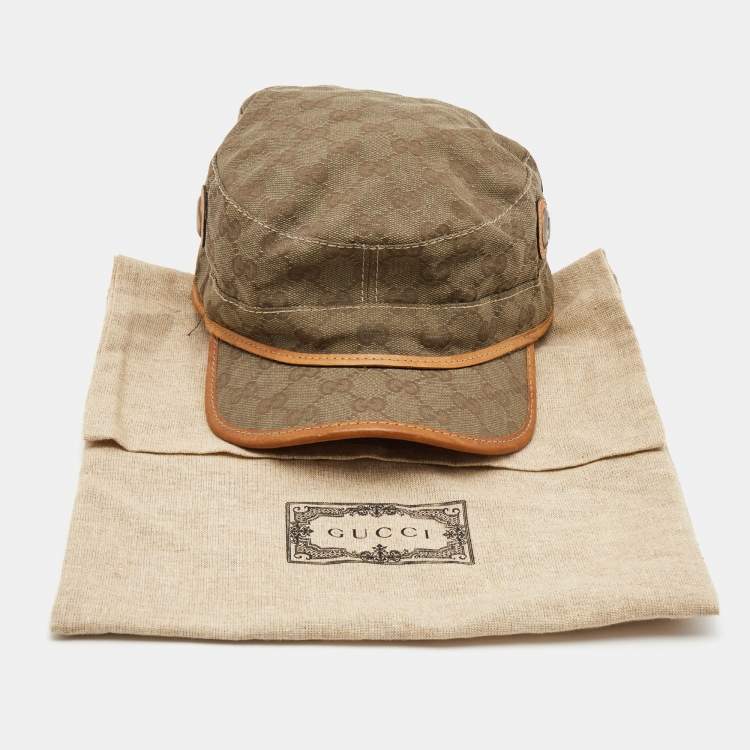 Pre Owned Gucci Brown GG Canvas Eyelet Detail Military Hat S