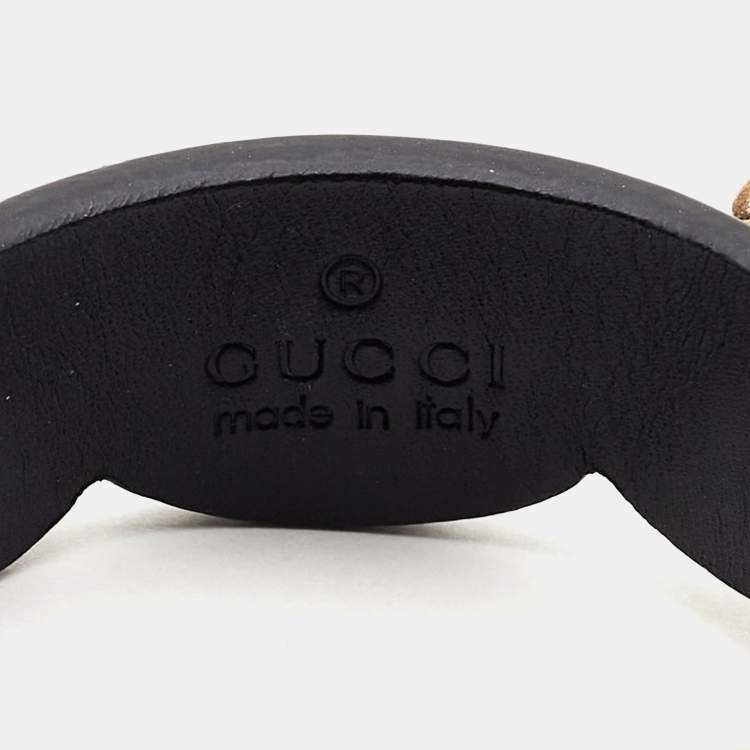 Pre Owned Gucci Feline Crystals Gold Tone Leather Bracelet