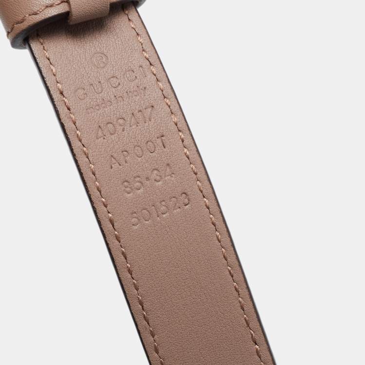 Pre Owned Gucci Dusty Pink Leather Double G Buckle Slim Belt 85CM