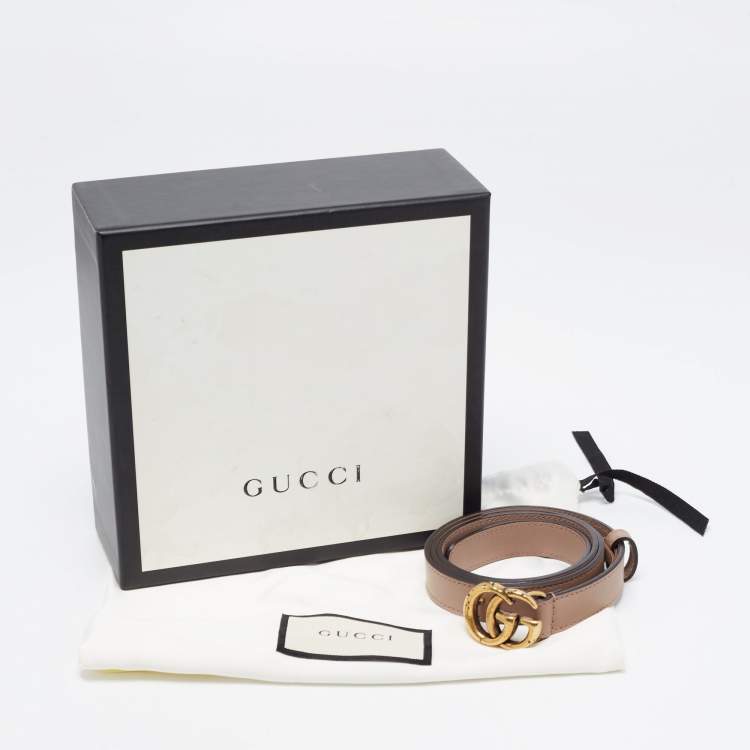 Pre Owned Gucci Dusty Pink Leather Double G Buckle Slim Belt 85CM