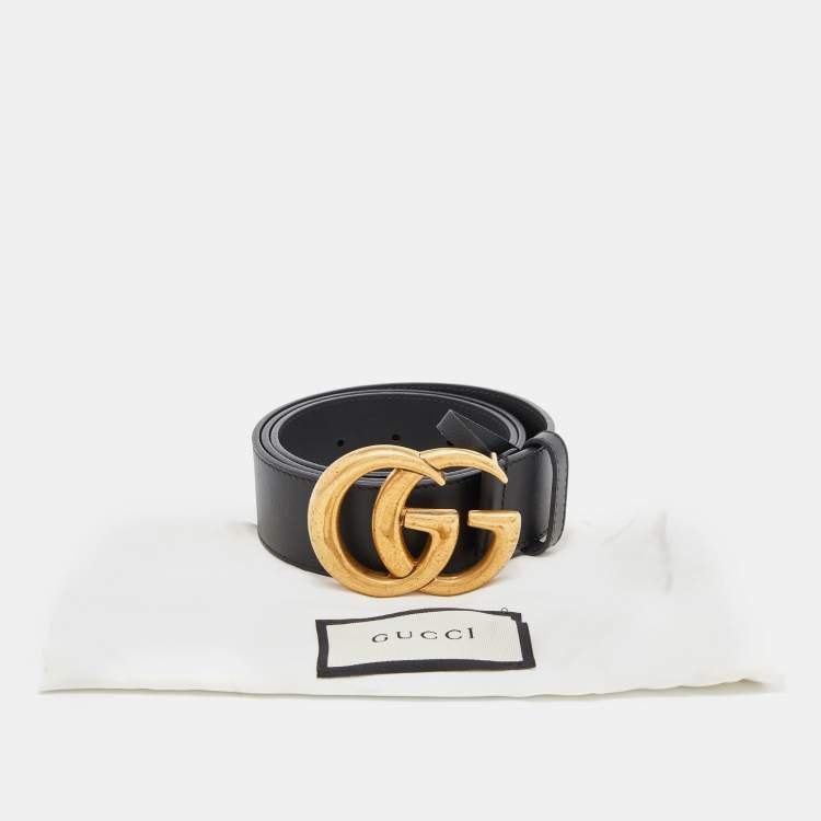 Pre Owned Gucci Black Leather GG Marmont Buckle Belt 80CM
