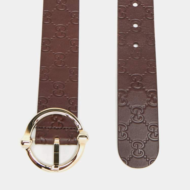 Pre Owned Gucci Dark Brown Guccissima Leather Buckle Belt 85 CM