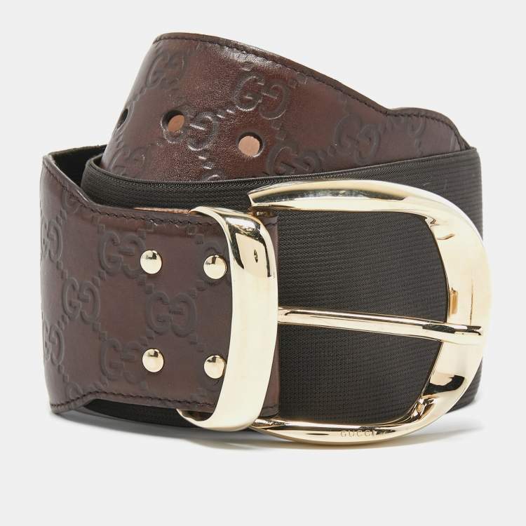 Pre Owned Gucci Dark Brown Guccissima Leather And Elastic Buckle Belt 80 CM