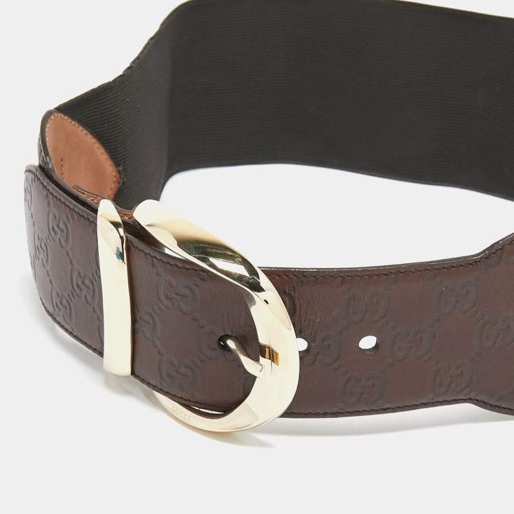 Pre Owned Gucci Dark Brown Guccissima Leather And Elastic Buckle Belt 80 CM