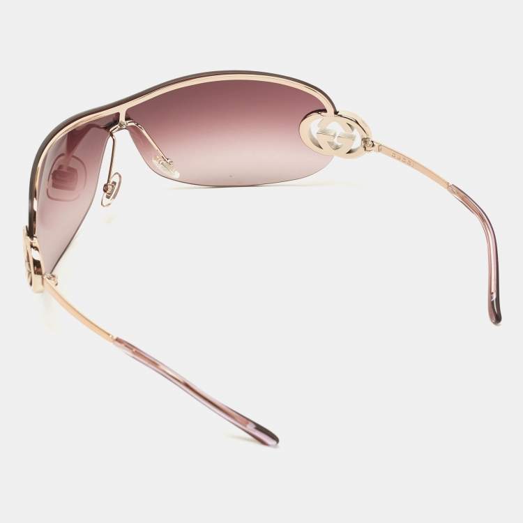 Pre Owned Gucci Purple/Gold Interlocking G Gradient Shield Sunglasses