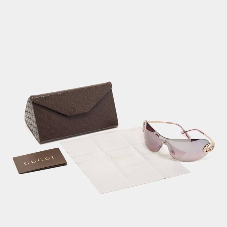 Pre Owned Gucci Purple/Gold Interlocking G Gradient Shield Sunglasses