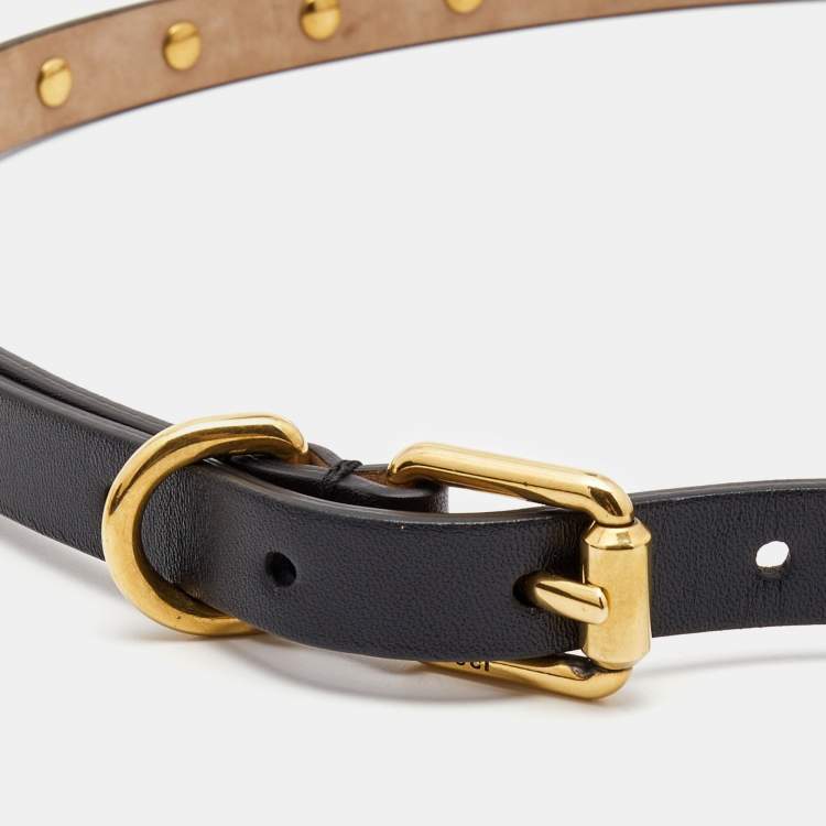 Pre Owned Gucci Black Leather Studded Skinny Belt 80CM