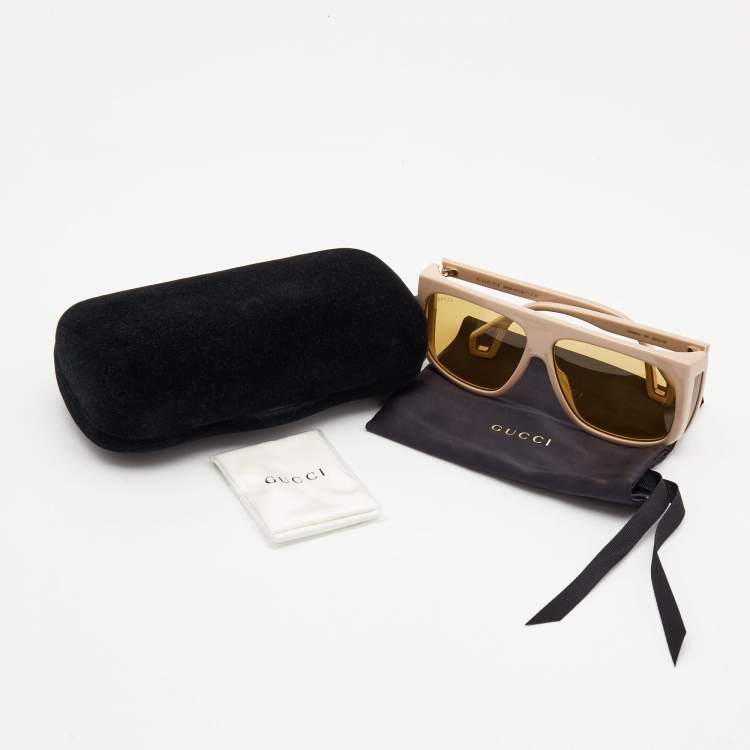 Pre Owned Gucci Beige GG0467S Rectangular Sunglasses