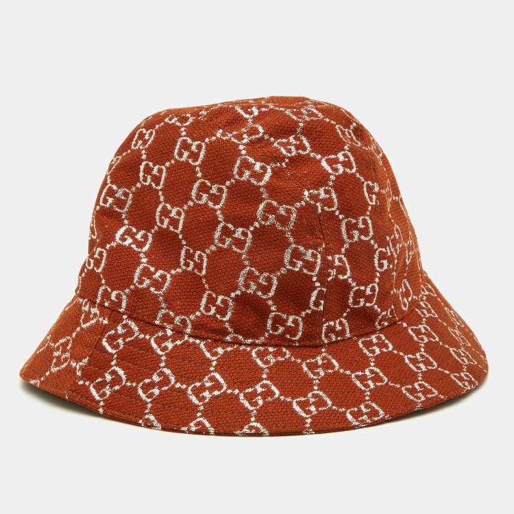 Pre Owned Gucci Brown Lurex Monogram Bucket Hat XS