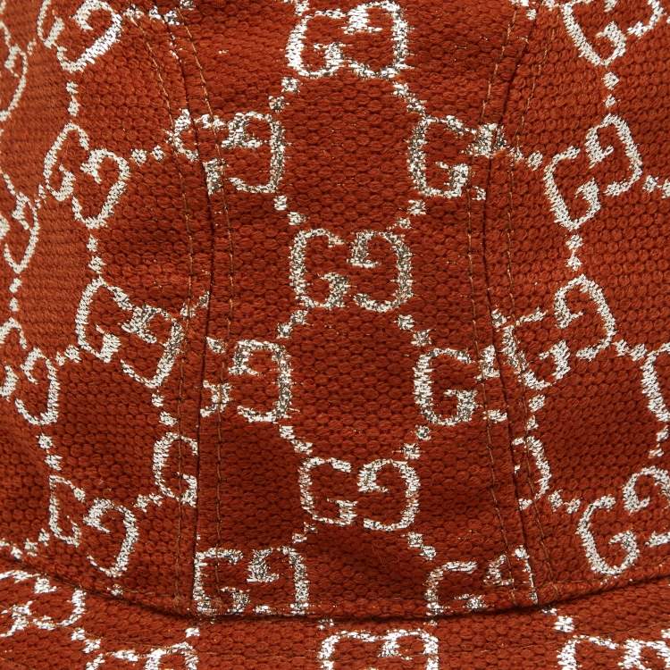 Pre Owned Gucci Brown Lurex Monogram Bucket Hat XS