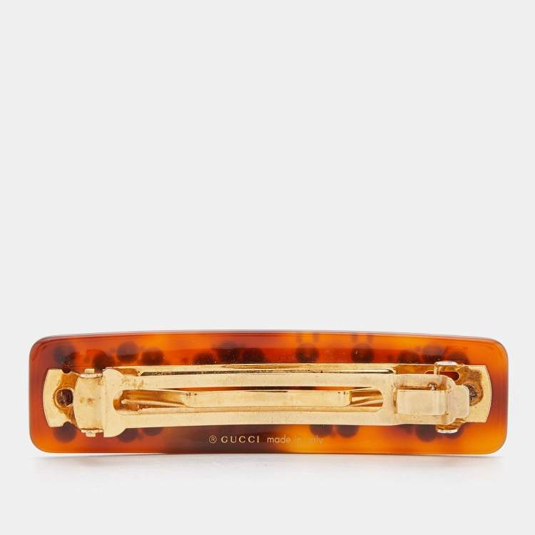 Crystal Embellished Logo Hair Clip in Brown - Gucci