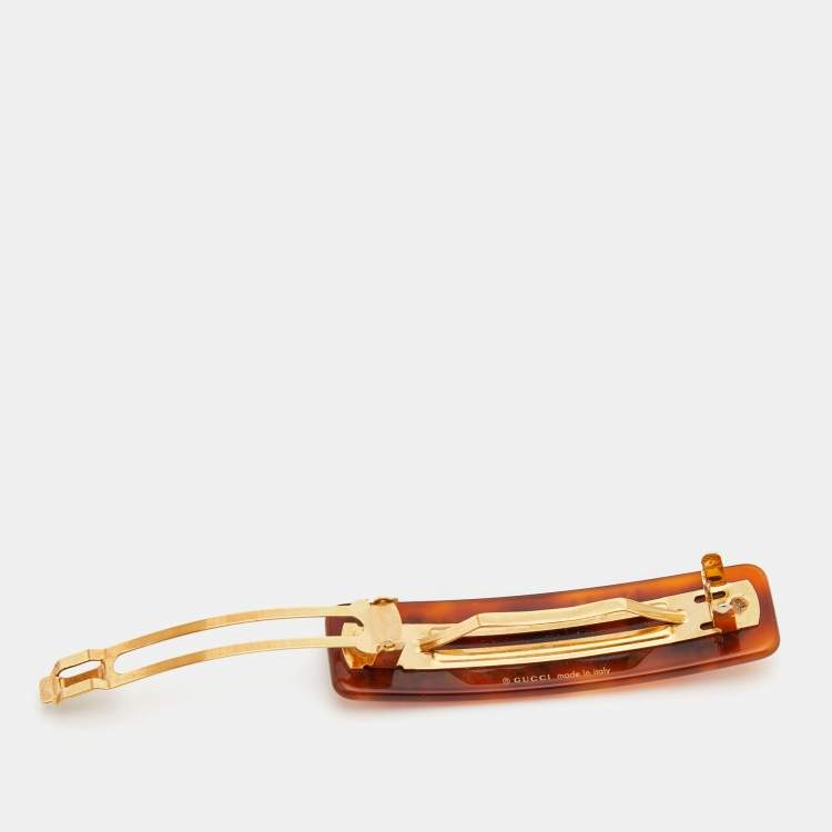 Pre Owned Gucci Brown Acetate & Crystal Embellished Hair Clip