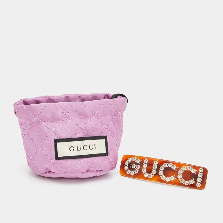 Pre Owned Gucci Brown Acetate & Crystal Embellished Hair Clip