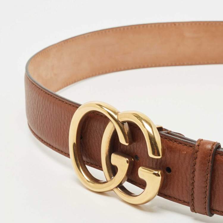 Pre Owned Gucci Brown Leather Double G Buckle Belt 95CM
