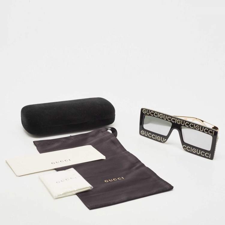 Pre Owned Gucci Black Crystal Mask Rectangular Sunglasses