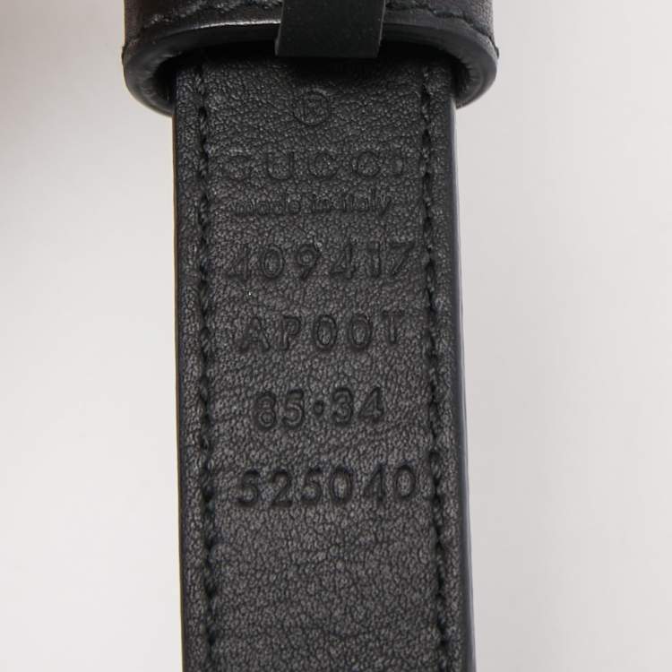 Pre Owned Gucci Black Leather GG Marmont Buckle Slim Belt 85CM