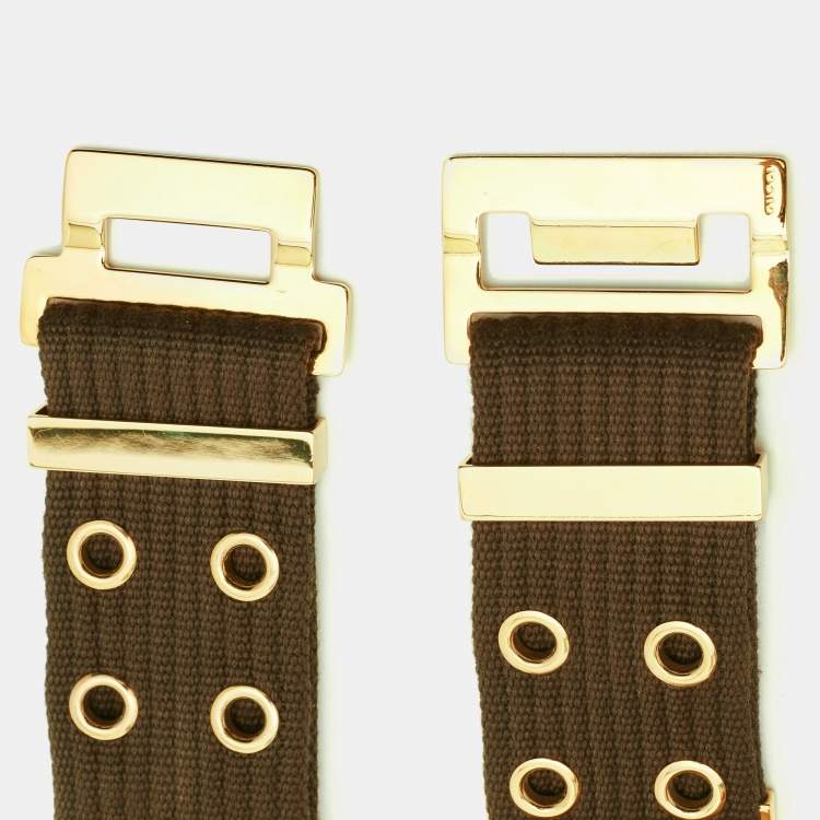 Pre Owned Gucci Khaki Green Canvas Eyelet Adjustable Belt 90CM