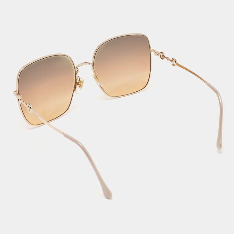 Pre Owned Gucci Brown/Green Horsebit Gradient Oversize Sunglasses