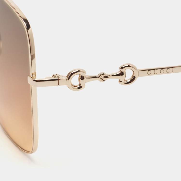 Pre Owned Gucci Brown/Green Horsebit Gradient Oversize Sunglasses