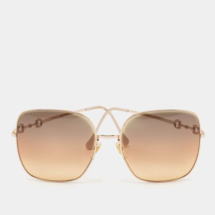 Pre Owned Gucci Brown/Green Horsebit Gradient Oversize Sunglasses