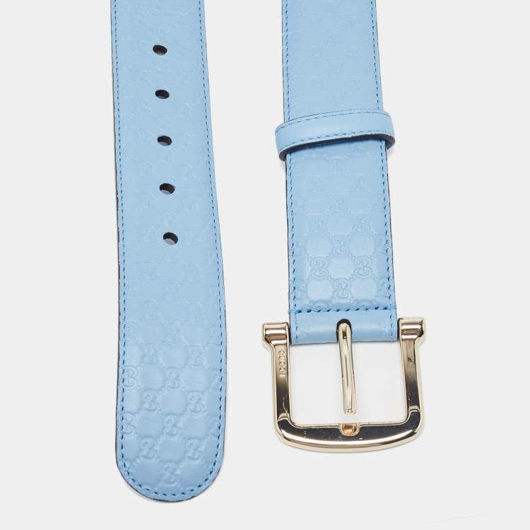 Pre Owned Gucci Blue Guccissima Leather Buckle Belt 85CM