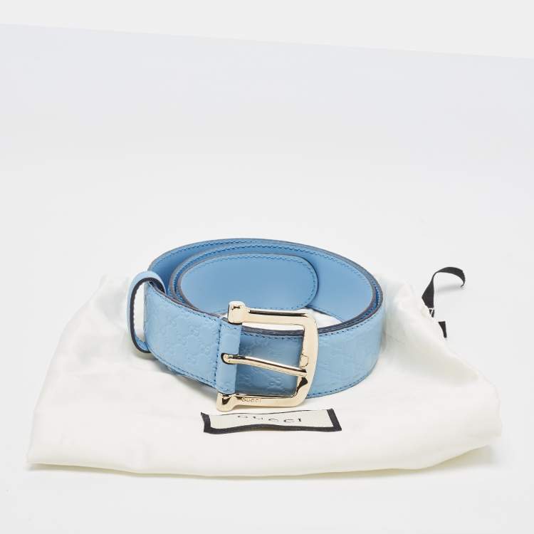 Pre Owned Gucci Blue Guccissima Leather Buckle Belt 85CM