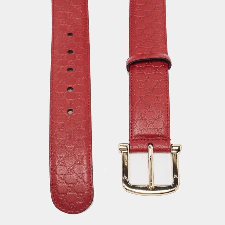 Pre Owned Gucci Red Microguccissima Leather Buckle Belt 85CM