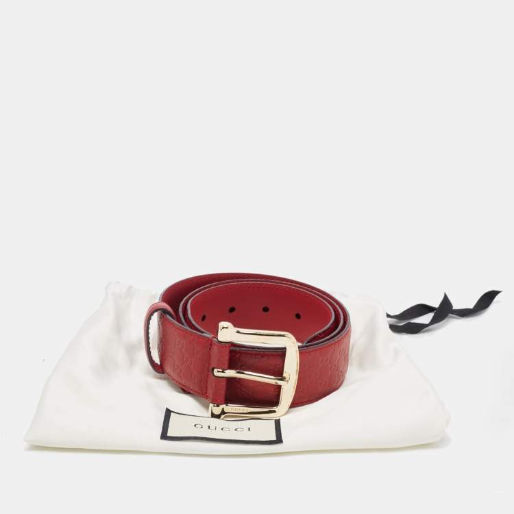 Pre Owned Gucci Red Microguccissima Leather Buckle Belt 85CM