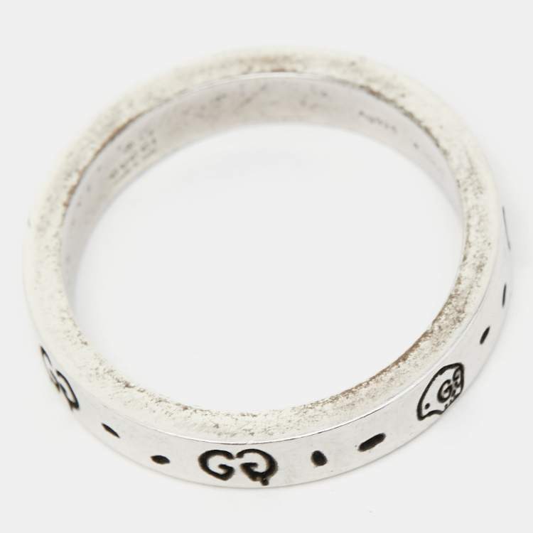 Pre Owned Gucci Icon Ghost Sterling Silver Ring 60