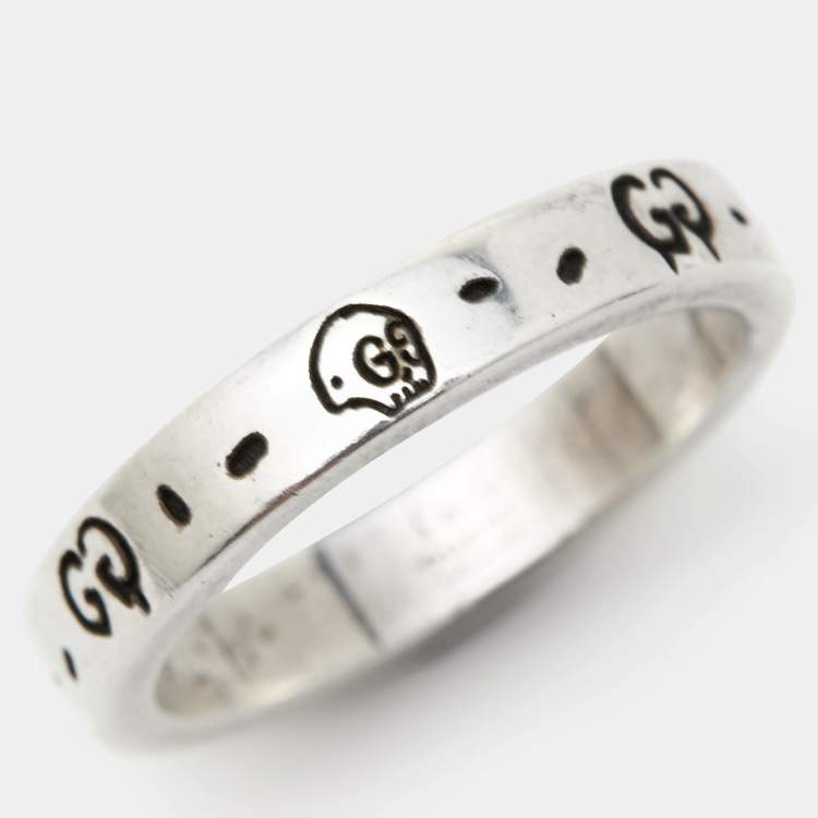 Pre Owned Gucci Icon Ghost Sterling Silver Ring 60