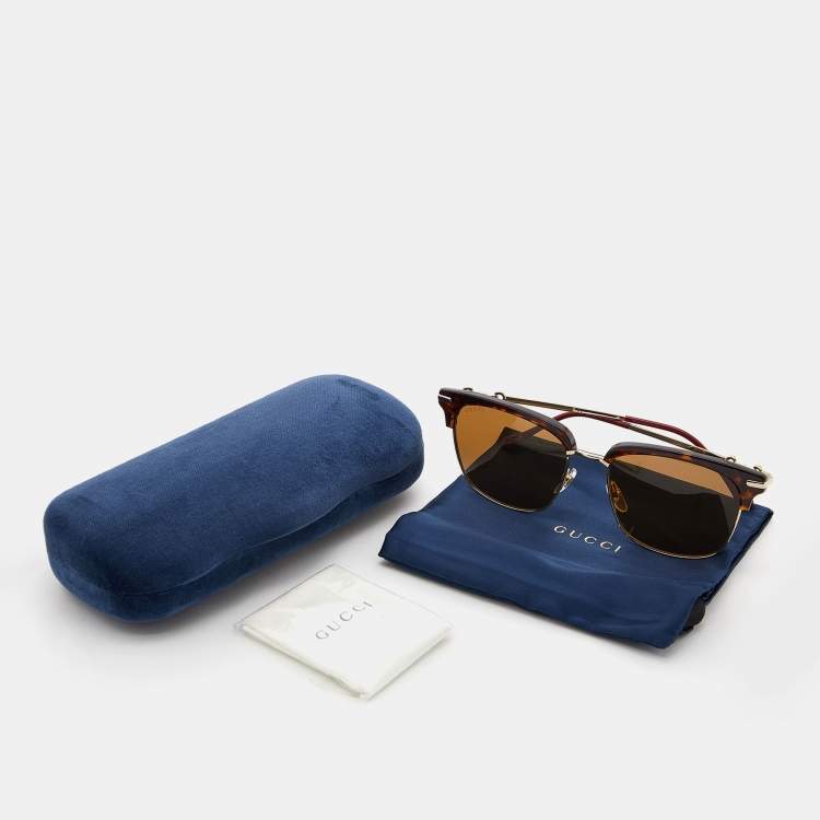 Pre Owned Gucci Brown Havana/Brown GG0918S Square Sunglasses