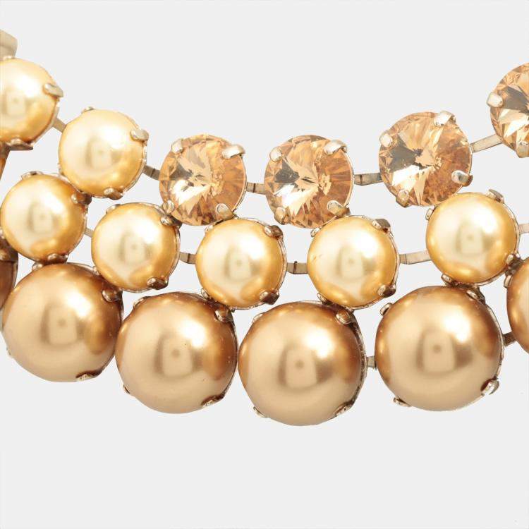 Pre Owned Gucci Necklace GP x rhinestone x Faux Pearl Gold
