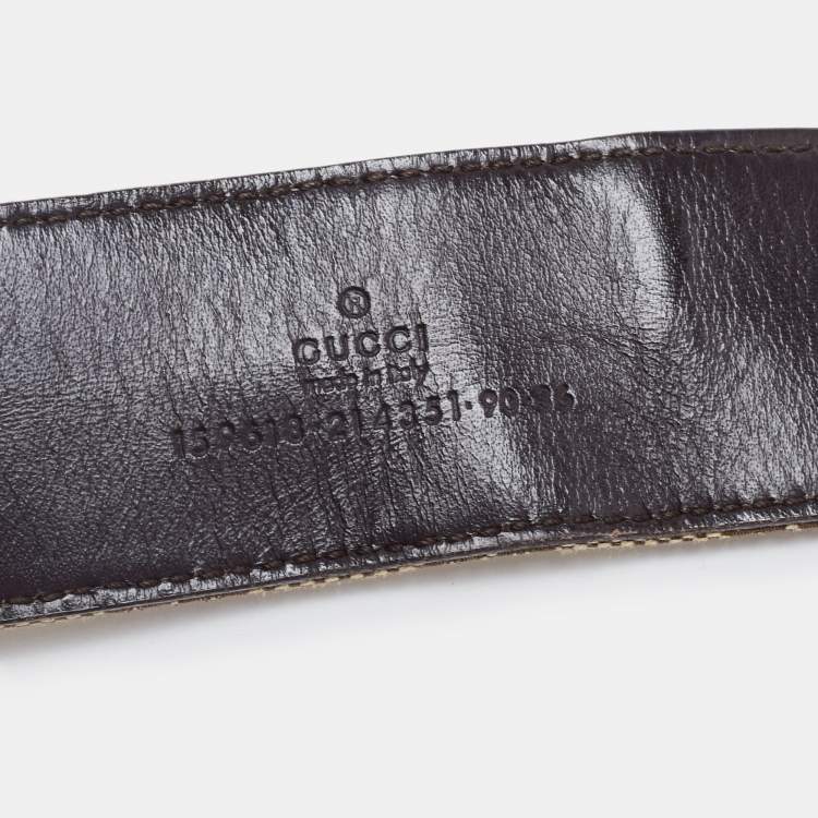 Pre Owned Gucci Beige/Brown GG Canvas and Leather Buckle Belt 90CM