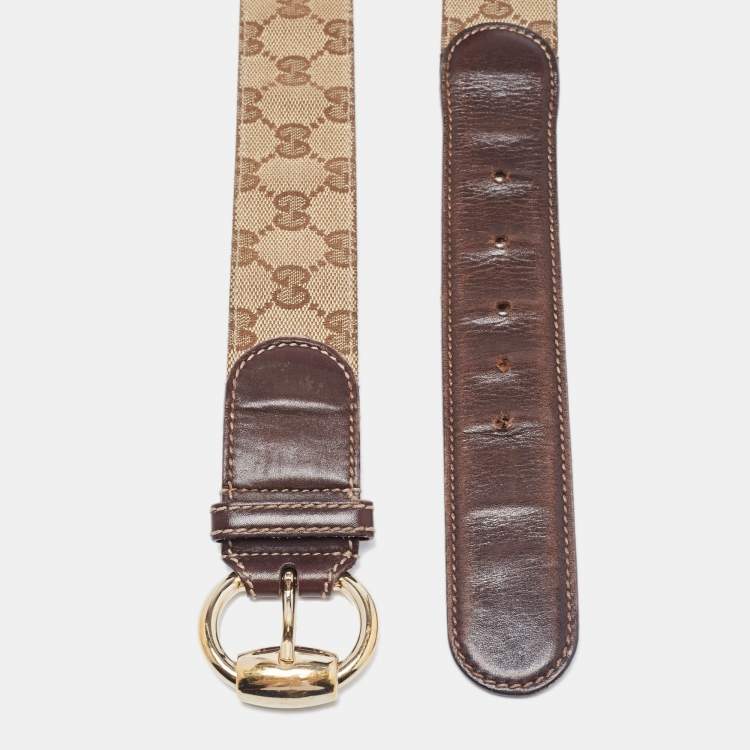 Gucci Brown/Beige GG Canvas and Leather Heart Buckle Belt 90CM Gucci
