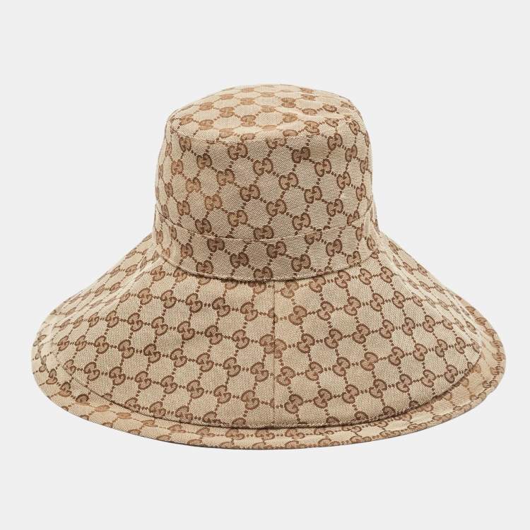 Pre Owned Gucci Brown GG Canvas Jacquard Wide Brim Bucket Hat S