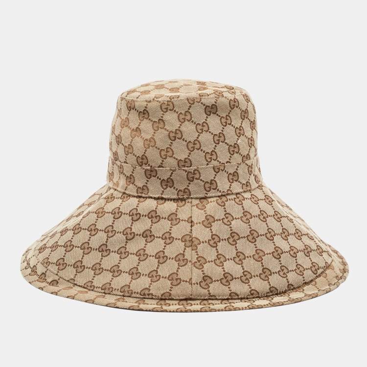 Pre Owned Gucci Brown GG Canvas Jacquard Wide Brim Bucket Hat S