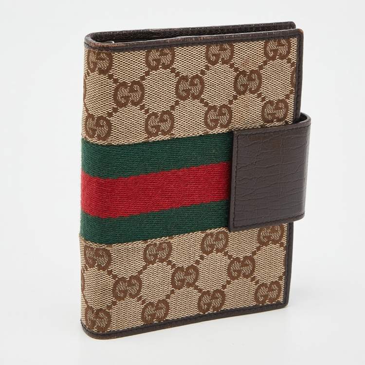 مملوكة مسبقًا Gucci Beige/Brown GG Canvas and Leather Small Web Ring Agenda Cover