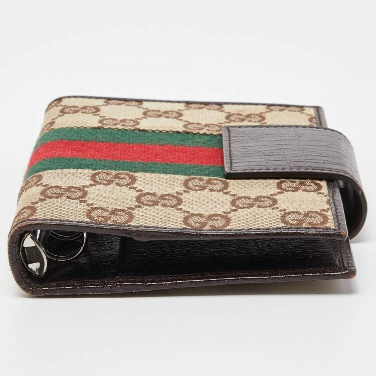 مملوكة مسبقًا Gucci Beige/Brown GG Canvas and Leather Small Web Ring Agenda Cover