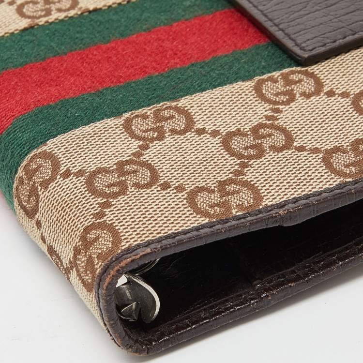مملوكة مسبقًا Gucci Beige/Brown GG Canvas and Leather Small Web Ring Agenda Cover