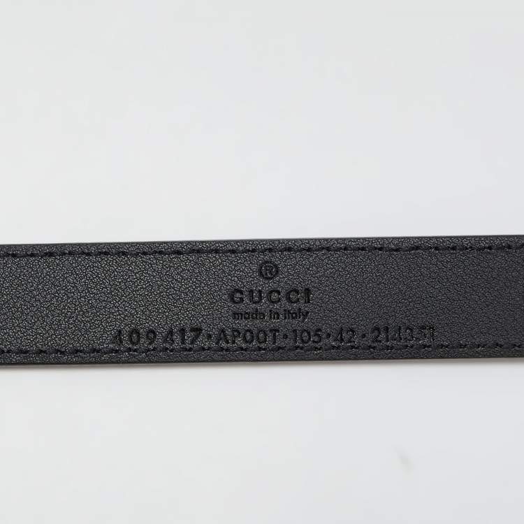 Pre Owned Gucci Black Leather Double G Buckle Slim Belt 105 CM