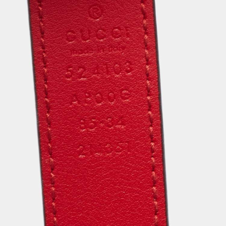Pre Owned Gucci Red Leather Torchon Double G Buckle Belt 85CM