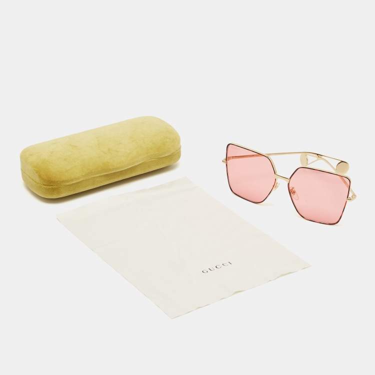 Pre Owned Gucci Gold/Pink Acetate GG0436S Oversize Sunglasses