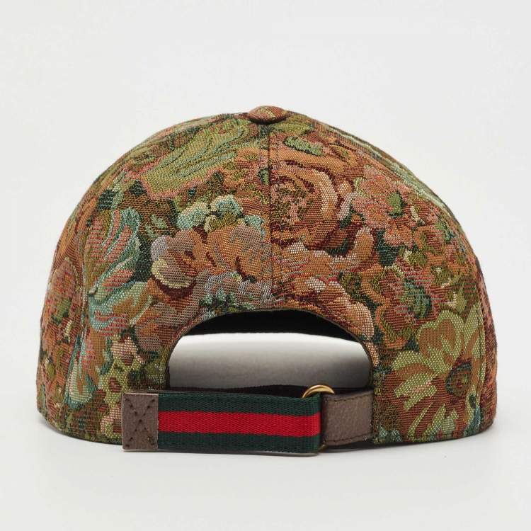 Pre Owned Gucci Green Floral Embroidered & Jacquard Baseball Cap L
