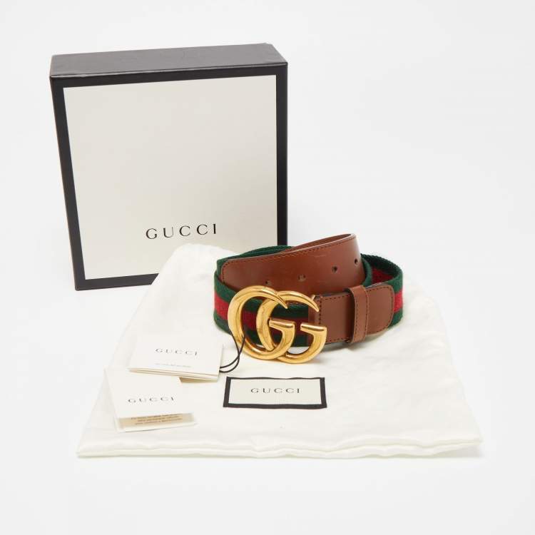 Pre Owned Gucci Black Web Fabric and Leather Interlocking GG Buckle Belt 80CM