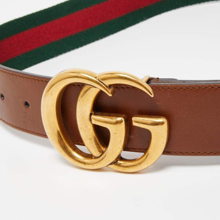 Pre Owned Gucci Black Web Fabric and Leather Interlocking GG Buckle Belt 80CM