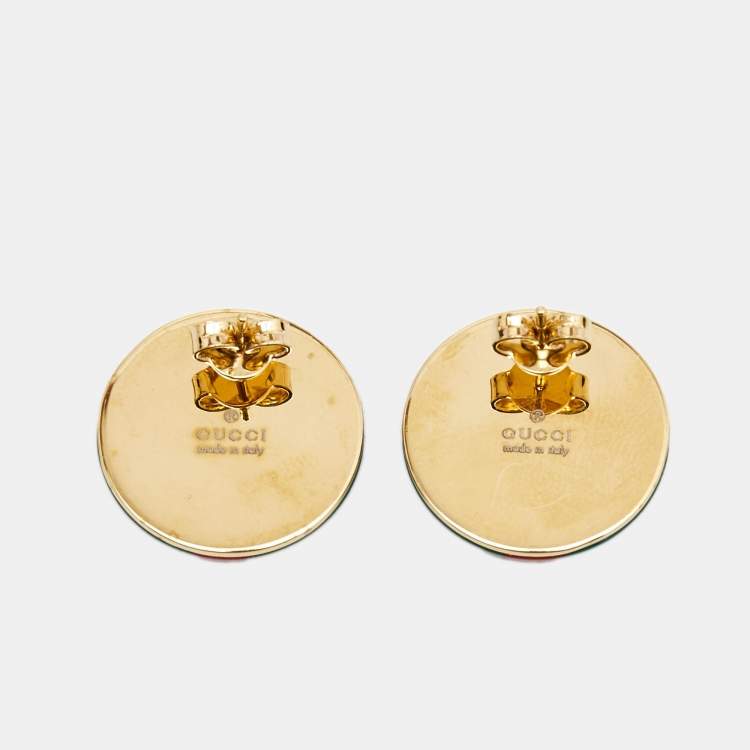 Pre Owned Gucci GG Resin Enamel Vintage Web Stud Earrings
