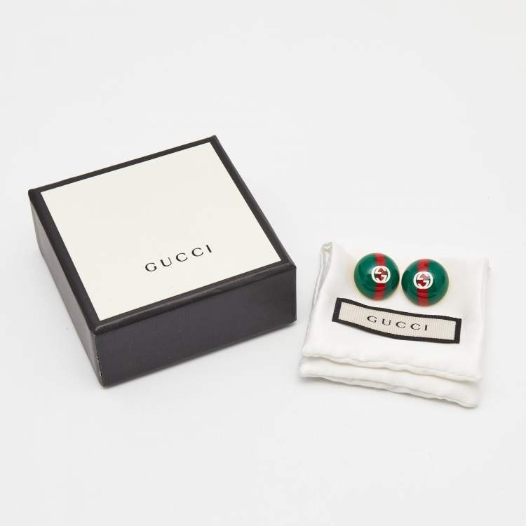 Pre Owned Gucci GG Resin Enamel Vintage Web Stud Earrings