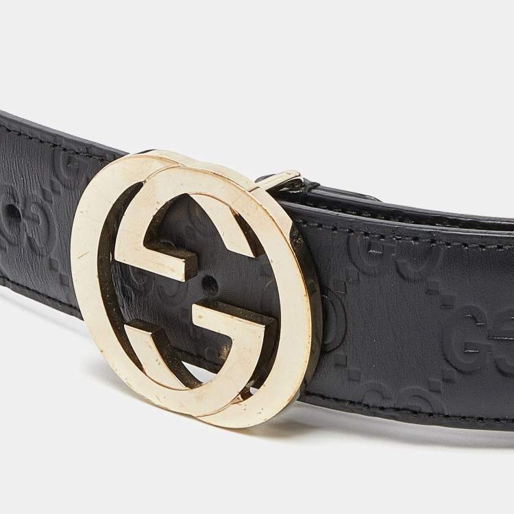 Pre Owned Gucci Black Guccissima Leather Interlocking GG Buckle Belt 100CM
